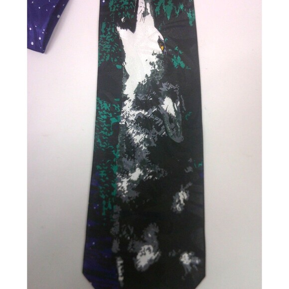 Roberto Cellini Abstract Mens Necktie Tie Forest Wolf Sky Polyester New - Picture 2 of 3